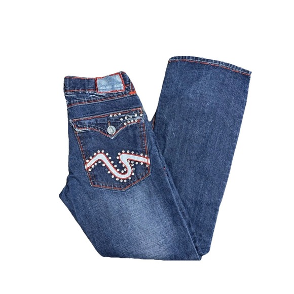 Laguna Jeans Co. Men's Y2K Red Stitch Blue Denim Skull Button Jeans 32x32 - Picture 1 of 6